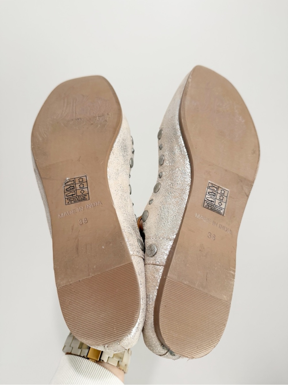 FREE PEOPLE Mystic Mary Jane Flats Champagne Studded Festival Size 38 - Picture 11 of 14